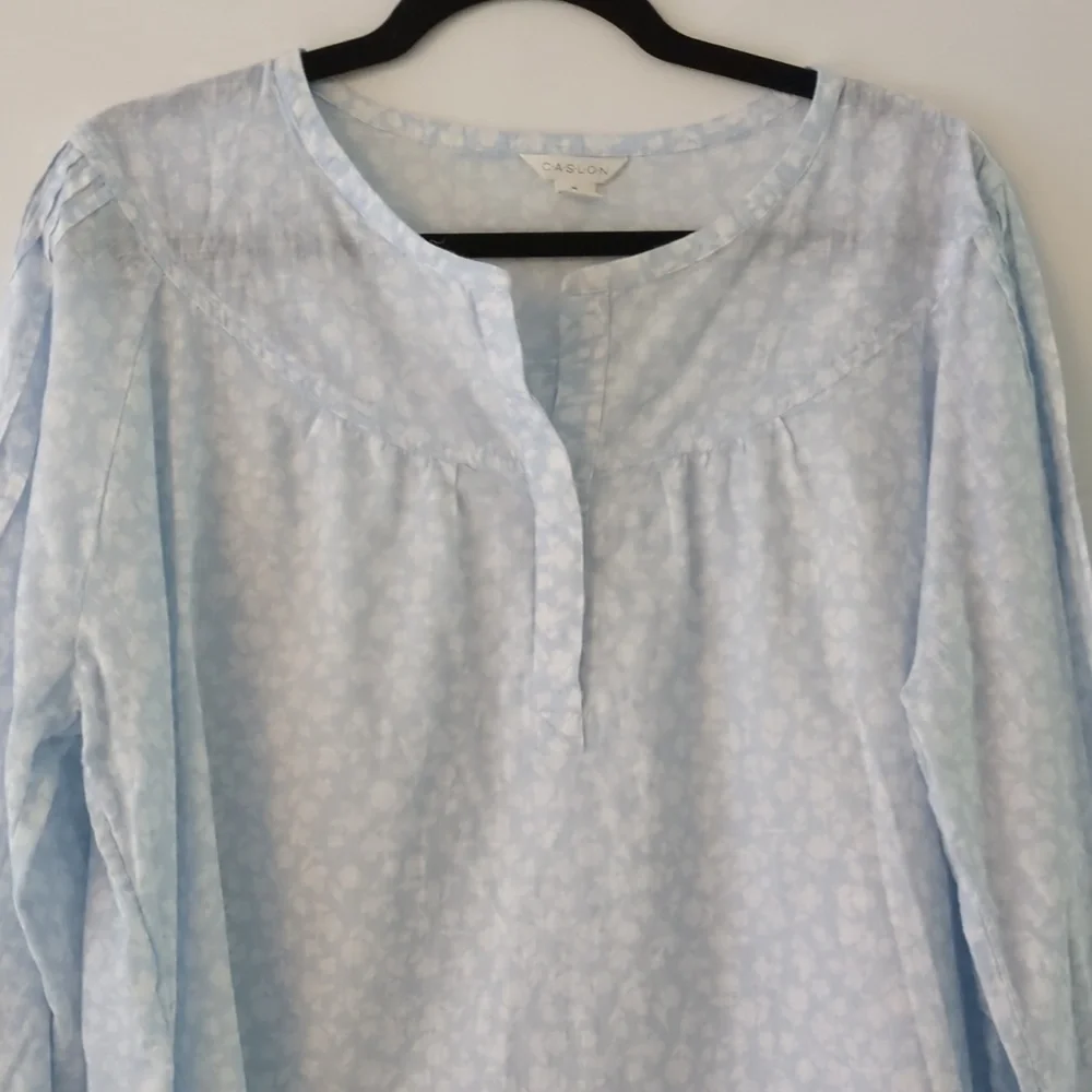 Caslon Light Blue Balloon 3/4 Sleeves Floral Print Cottage Core Airy Blouse XL - Picture 2 of 7